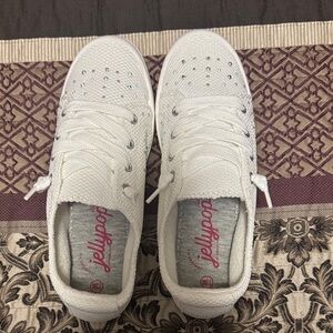Jellypop White Knit Sneakers with Rhinestone Accents